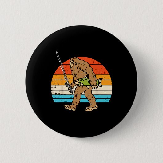 Bigfoot Sasquatch Angeln Retro Fischer Männer Frau Button (Vorderseite)