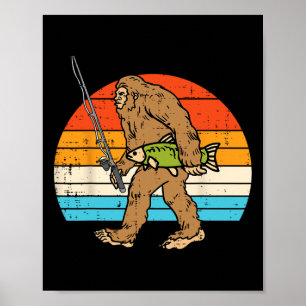 Bigfoot Sasquatch Angeln Retro Fischer Männer Frau Poster