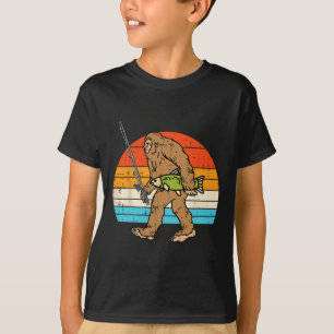 Bigfoot Sasquatch Angeln Retro Fischer Männer Frau T-Shirt