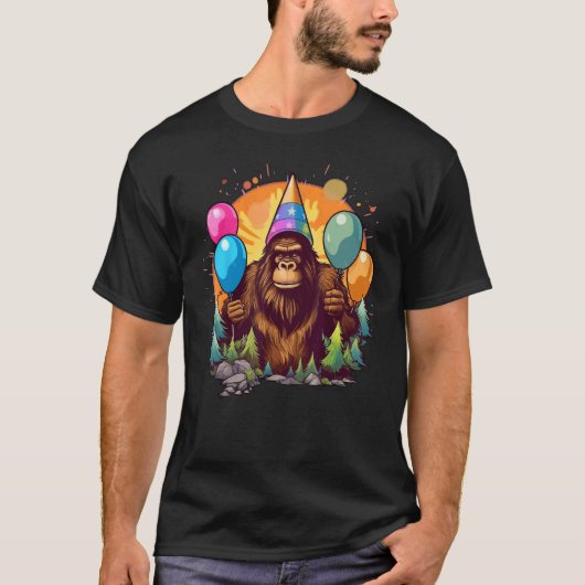 Bigfoot Sasquatch Birthday Hat Balloons Ästhetik T-Shirt (Vorderseite)