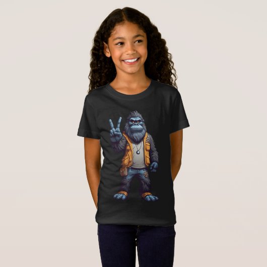 Bigfoot Sasquatch Blinkendes Friedenszeichen T-Shirt (Vorne ganz)