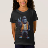 Bigfoot Sasquatch Blinkendes Friedenszeichen T-Shirt (Vorderseite)