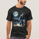 Bigfoot Sasquatch Boston Terrier Walking Dog T-Shirt (Vorderseite)