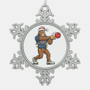 Bigfoot Sasquatch Bowling Lustiger Feiertag Sport Schneeflocken Zinn-Ornament