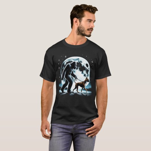Bigfoot Sasquatch Boxer Walking Dog Lover Moon T-Shirt (Vorne ganz)