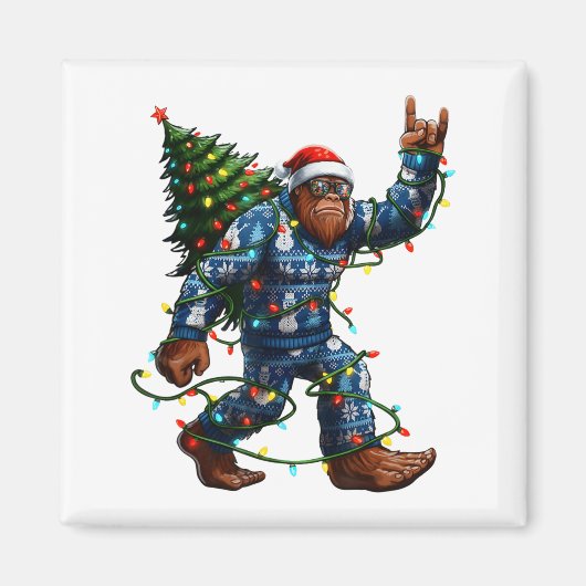 Bigfoot Sasquatch Christmas Tree Santa Hat Lights Magnet (Vorne)