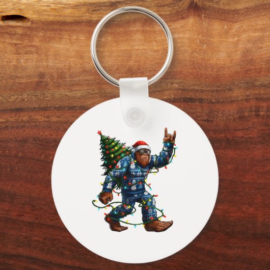 Bigfoot Sasquatch Christmas Tree Santa Hat Lights Schlüsselanhänger (Vorderseite)