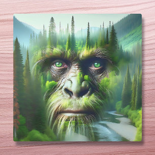 Bigfoot Sasquatch Doppelbelichtung mit Wald Leinwanddruck