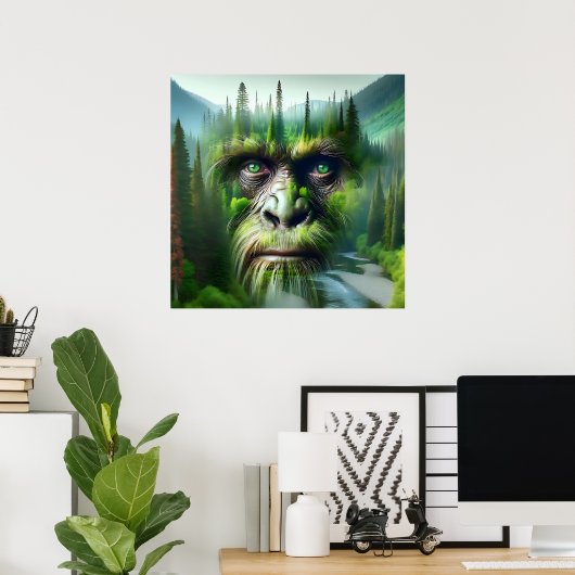 Bigfoot Sasquatch Doppelbelichtung mit Wald Poster (Heimbüro)