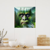 Bigfoot Sasquatch Doppelbelichtung mit Wald Poster (Küche)