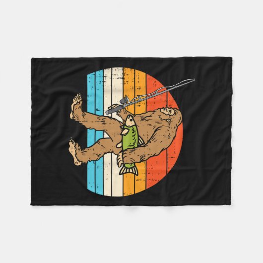 Bigfoot Sasquatch Fischerei Retro Fisherman Men Wo Fleecedecke (Vorderseite (Horizontal))