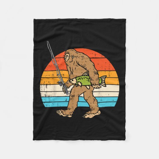 Bigfoot Sasquatch Fischerei Retro Fisherman Men Wo Fleecedecke (Vorderseite)