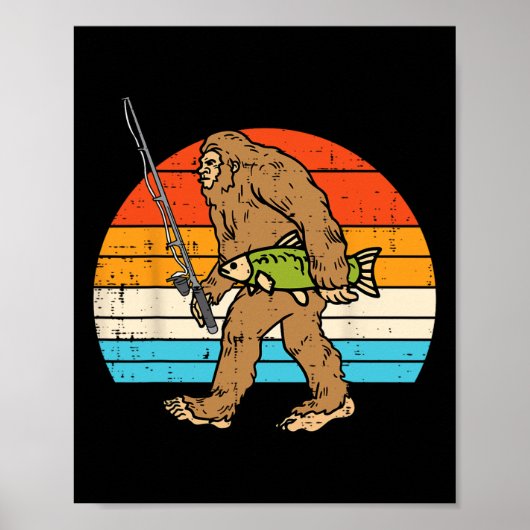 Bigfoot Sasquatch Fischerei Retro Fisherman Men Wo Poster (Vorne)