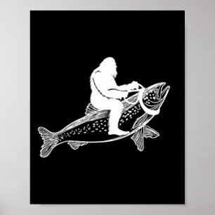 Bigfoot Sasquatch Fly Foreut Fisherman Vint Poster