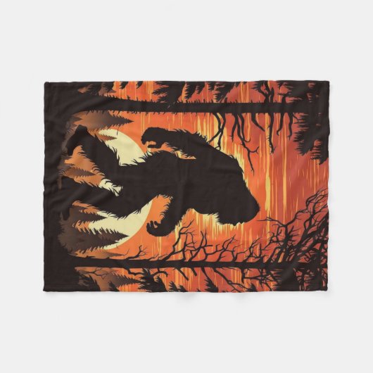 Bigfoot Sasquatch Forest Sunset Fleecedecke (Vorderseite (Horizontal))