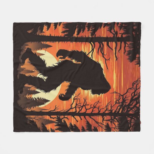 Bigfoot Sasquatch Forest Sunset Fleecedecke (Vorderseite (Horizontal))
