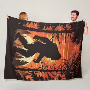 Bigfoot Sasquatch Forest Sunset Fleecedecke