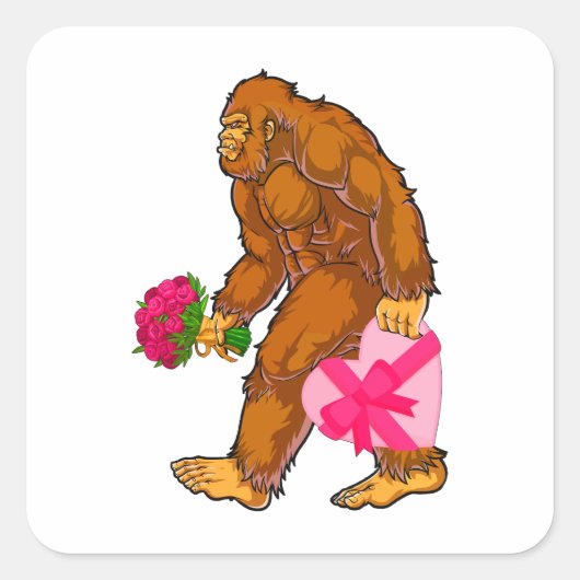 Bigfoot Sasquatch Funny Valentinstag Liebe Quadratischer Aufkleber (Vorderseite)