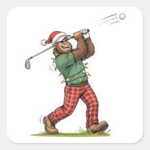 Bigfoot Sasquatch Golf Weihnachten 2026 Feiertag Quadratischer Aufkleber