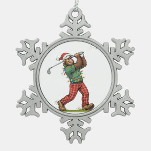 Bigfoot Sasquatch Golf Weihnachten 2026 Feiertag Schneeflocken Zinn-Ornament