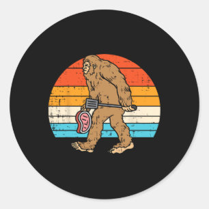 Bigfoot Sasquatch Grillen Retro Byrbecue Grilling Runder Aufkleber