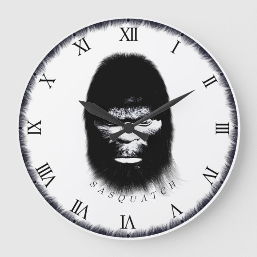 BIGFOOT SASQUATCH HEAD PORTRAIT BLACK UND WEISS GROßE WANDUHR (Vorderseite)