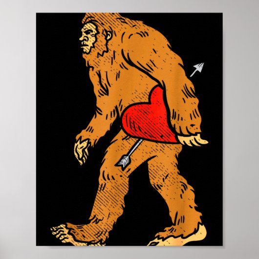 Bigfoot Sasquatch Heart With Arrow Funny Valentine Poster (Vorne)