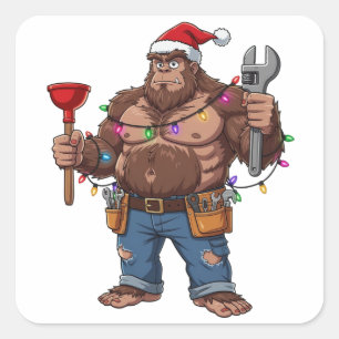 Bigfoot Sasquatch Klempner Weihnachten 2026 Urlaub Quadratischer Aufkleber