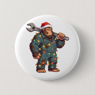Bigfoot Sasquatch Mechaniker Weihnachten Blaumann Button