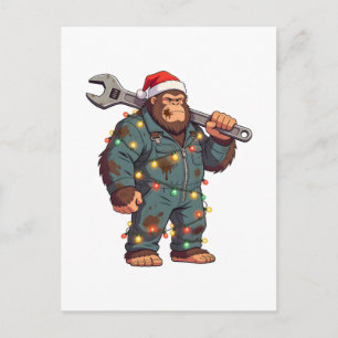 Bigfoot Sasquatch Mechaniker Weihnachten Blaumann Postkarte