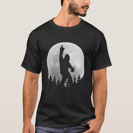 Bigfoot Sasquatch mit Mittelfinger und Vollmond T-Shirt (Vorderseite)