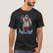 Bigfoot Sasquatch Peace Out Zeichen T-Shirt (Vorderseite)