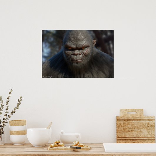 BIGFOOT SASQUATCH-PORTRATRAT NAH NACH OBEN III POSTER (Küche)