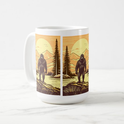 Bigfoot Sasquatch Retro Art Kaffeetasse (Vorderseite Links)