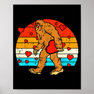 Bigfoot Sasquatch Retro-Herz Lustiger Valentinstag Poster
