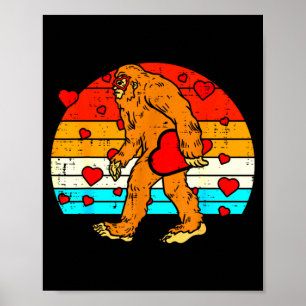 Bigfoot Sasquatch Retro-Herz Lustiger Valentinstag Poster