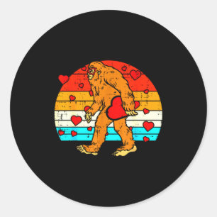 Bigfoot Sasquatch Retro-Herz Lustiger Valentinstag Runder Aufkleber