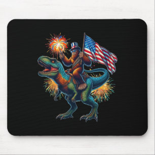 Bigfoot Sasquatch Riding Dinosaur T Rex. Funny 4. Mousepad