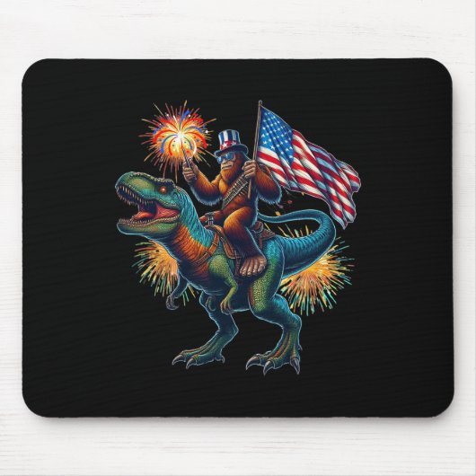 Bigfoot Sasquatch Riding Dinosaur T Rex. Funny 4. Mousepad (Vorne)