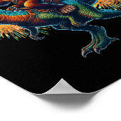 Bigfoot Sasquatch Riding Dinosaur T Rex. Funny 4. Poster (Ecke)