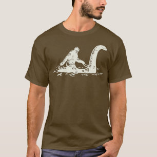 Bigfoot Sasquatch Riding The Loch Ness Monster Fun T-Shirt