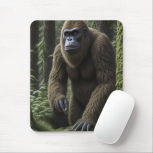 Bigfoot Sasquatch Squatting by a Tree Mousepad