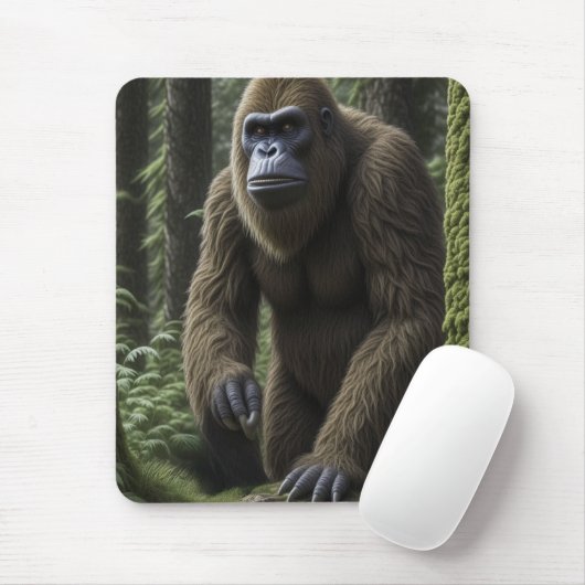 Bigfoot Sasquatch Squatting by a Tree Mousepad (Mit Mouse)