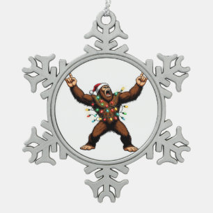 Bigfoot Sasquatch Teufelshörner Weihnachten 2026 R Schneeflocken Zinn-Ornament