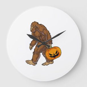 Bigfoot Sasquatch trägt gruseliges Kürbis T-Shirt Große Wanduhr