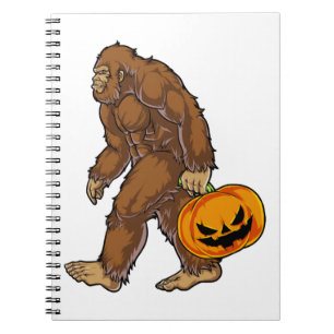 Bigfoot Sasquatch trägt gruseliges Kürbis T-Shirt Notizblock
