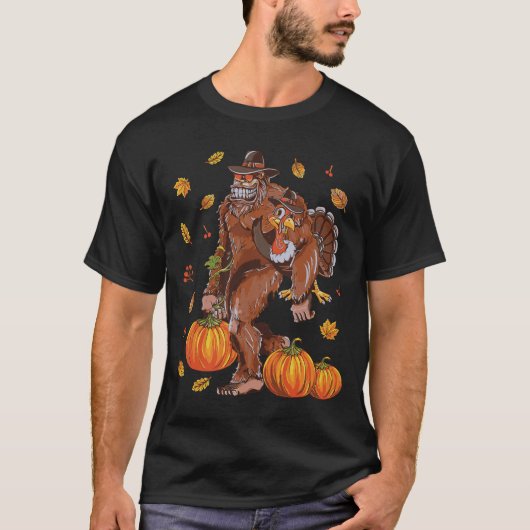 Bigfoot Sasquatch Türkei Pumpkin Happy Thanksgivin T-Shirt (Vorderseite)
