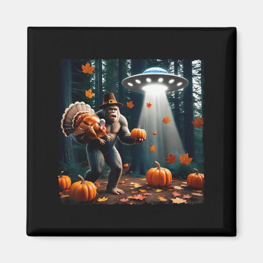 Bigfoot Sasquatch Turkey Ufos Funny Thanksgiving D Magnet (Vorne)