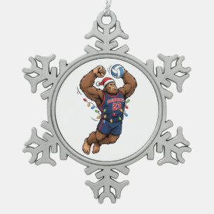Bigfoot Sasquatch Volleyball Weihnachten Sport Schneeflocken Zinn-Ornament