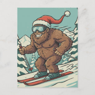 Bigfoot Sasquatch Weihnachts-Ski-Wintersport Feiertagspostkarte